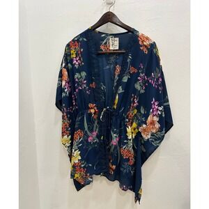 Haute Project Floral Kimono Wrap Top Navy Blue Crochet Lace Trim 2XL